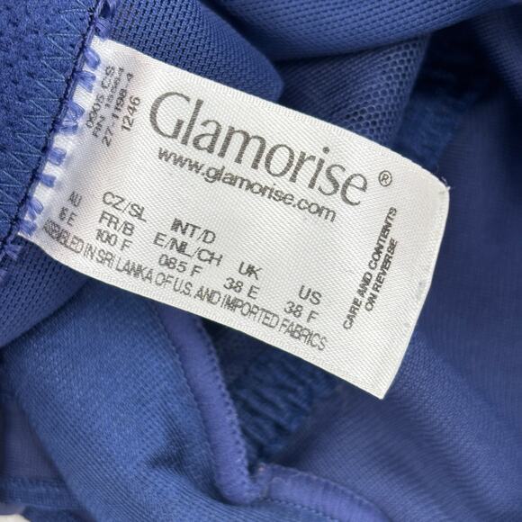 Glamorise Bra Size 38F Navy Blue Wonder Wire Front Close T-Back Lace Underwire - Picture 5 of 7